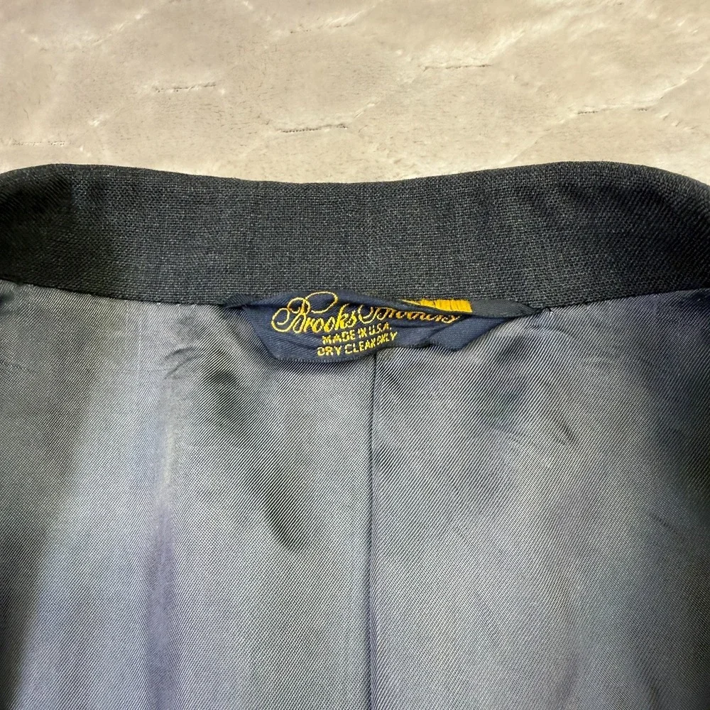 VTG Brooks Brothers USA Made 100% Wool‎ Blazer Sz 50 Charcoal SMALL HOLE Look